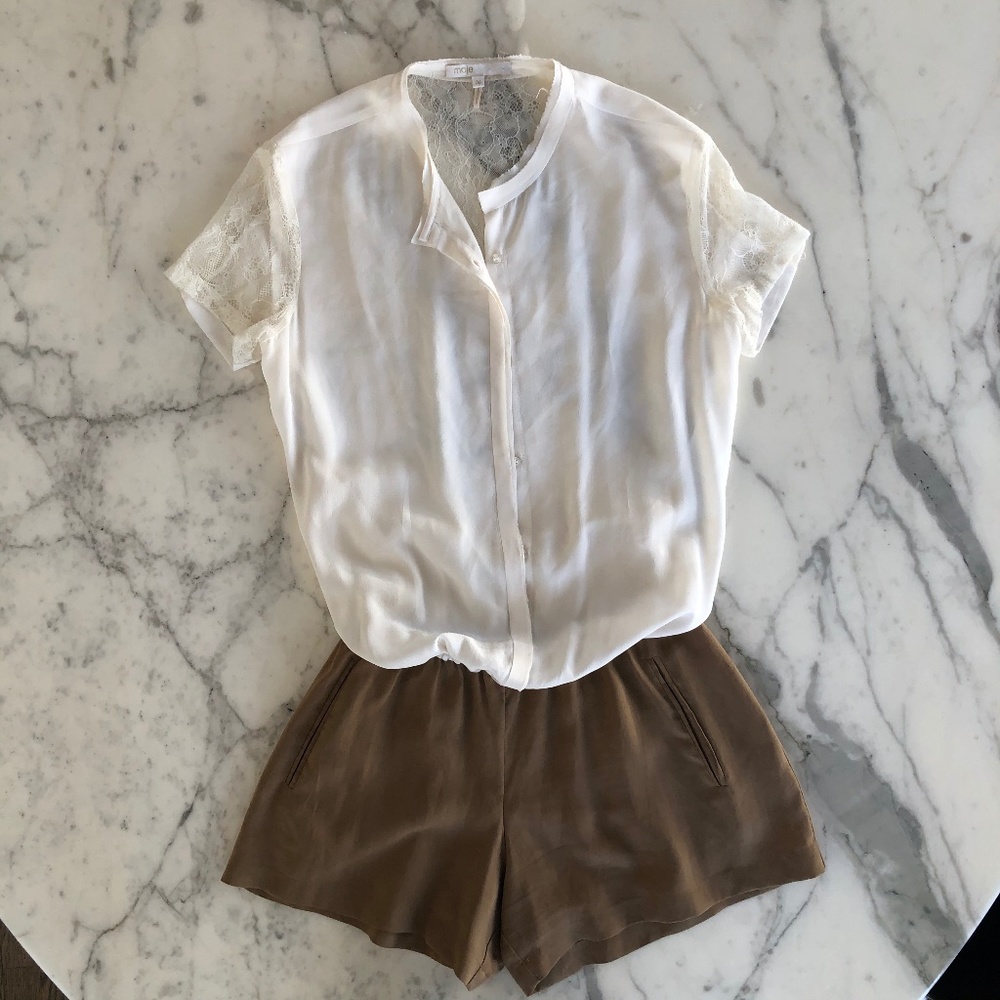 MAJE Paris luxury chiffon and caramel Lace Romper Size 36